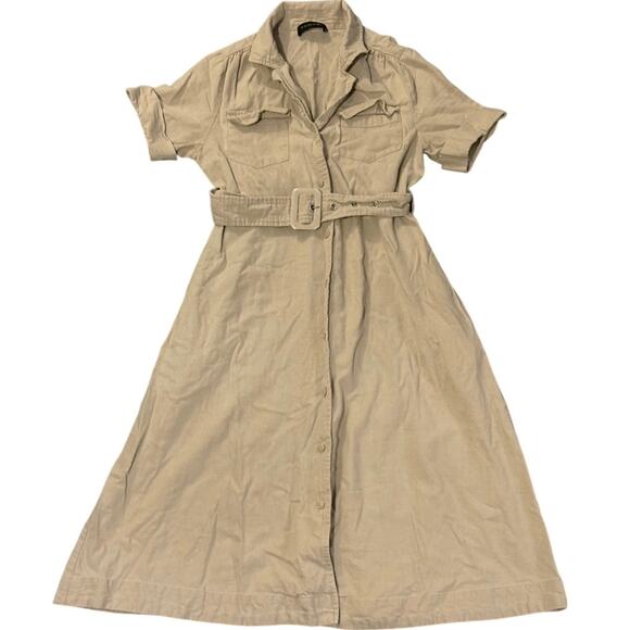 Tahari Belted Midi Tan Linen Blend Shirt Dress Adult Small - Picture 1 of 3